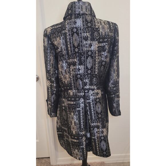 Christopher & Banks Duster Jacket Women’s L Black Silver Tapestry EUC - Picture 2 of 14